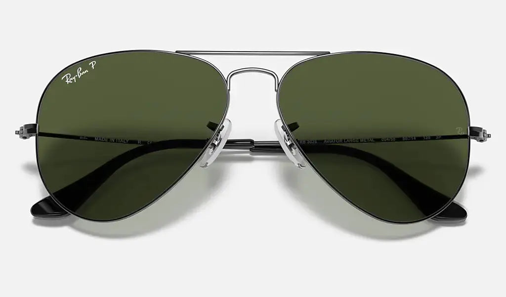 RAY-BAN Aviator Classic Sunglasses - Gunmetal - Crystal Green Polarized Lens Ray-Ban