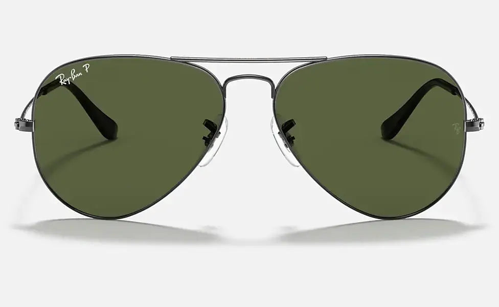 RAY-BAN Aviator Classic Sunglasses - Gunmetal - Crystal Green Polarized Lens Ray-Ban