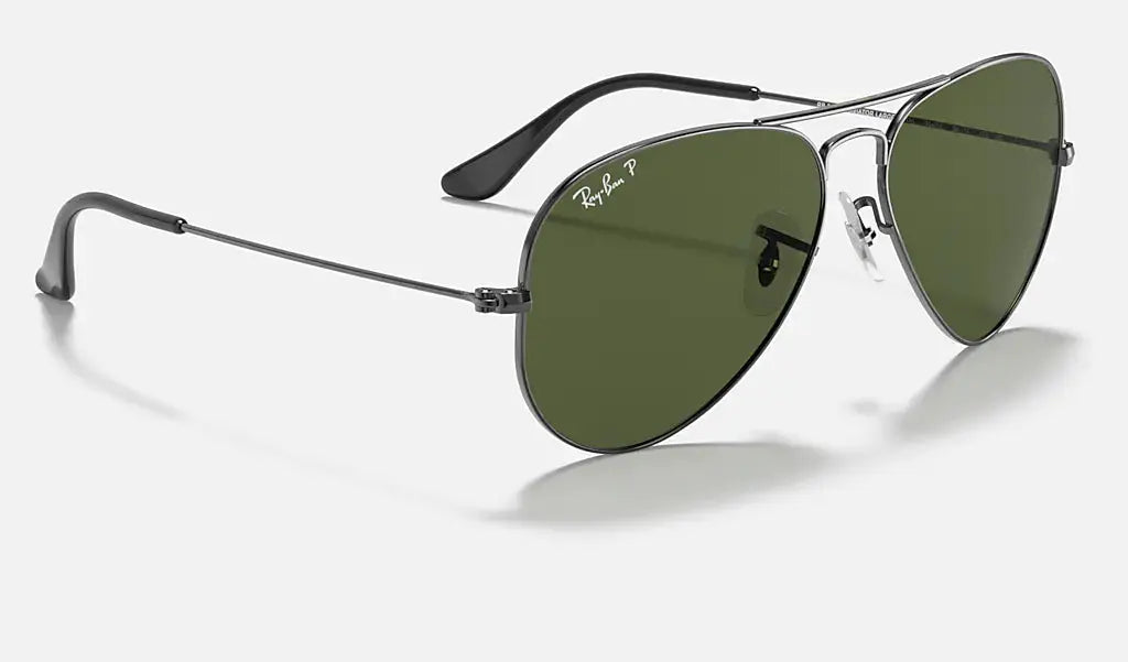 RAY-BAN Aviator Classic Sunglasses - Gunmetal - Crystal Green Polarized Lens Ray-Ban