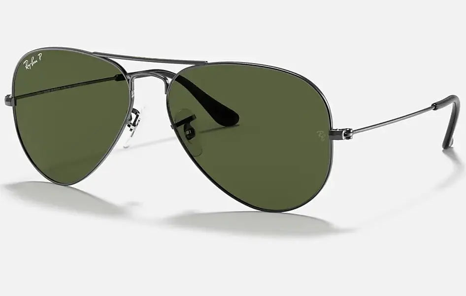 RAY-BAN Aviator Classic Sunglasses - Gunmetal - Crystal Green Polarized Lens Ray-Ban