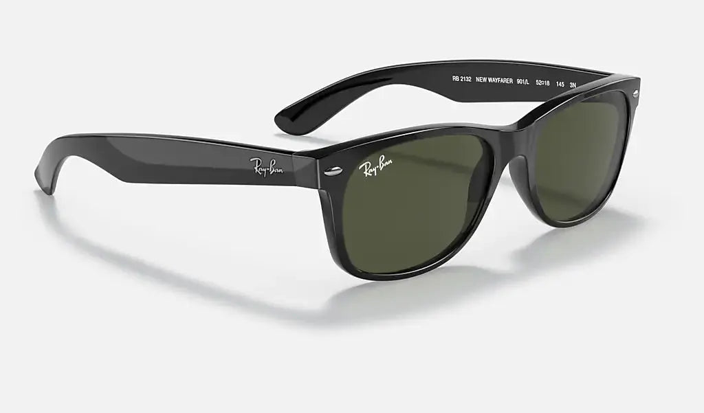 RAY-BAN New Wayfarer Classic Sunglasses - Matte Black - Crystal Green Lens Ray-Ban