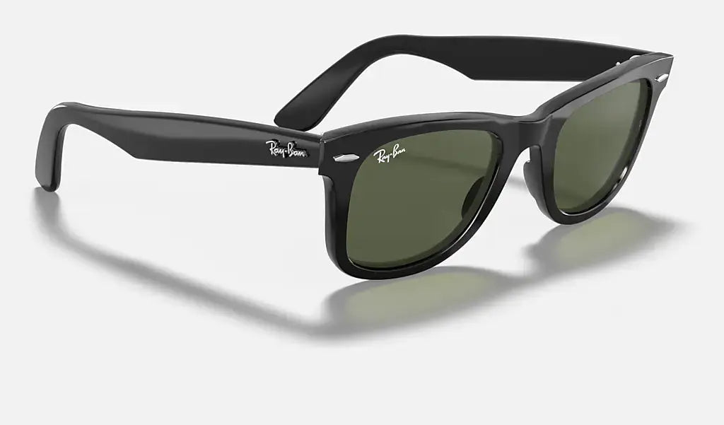 RAY-BAN Original Wayfarer Classic Sunglasses - Polished Black - Green G15 Lens Ray-Ban