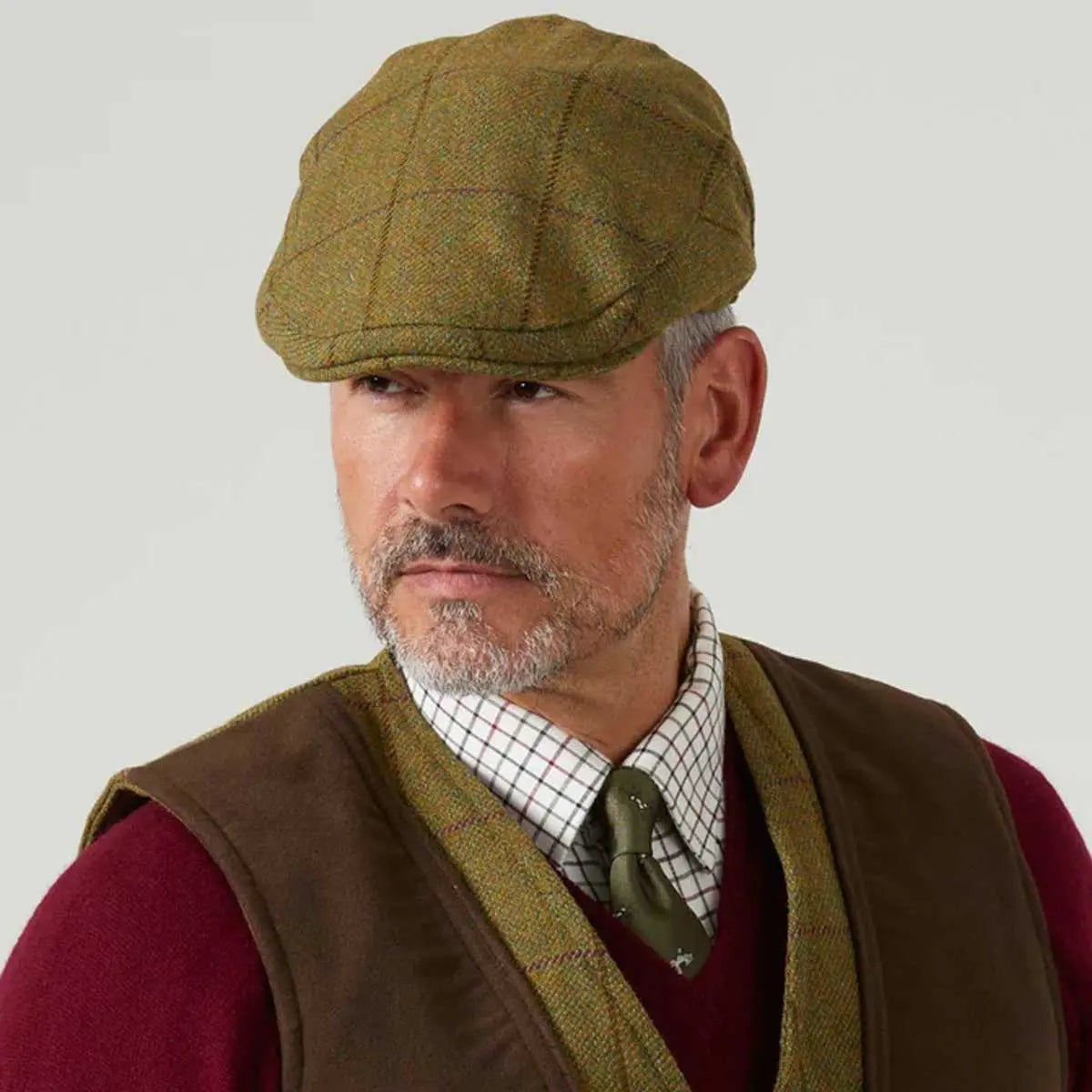ALAN PAINE Rutland Mens Tweed Flat Cap - Lichen
