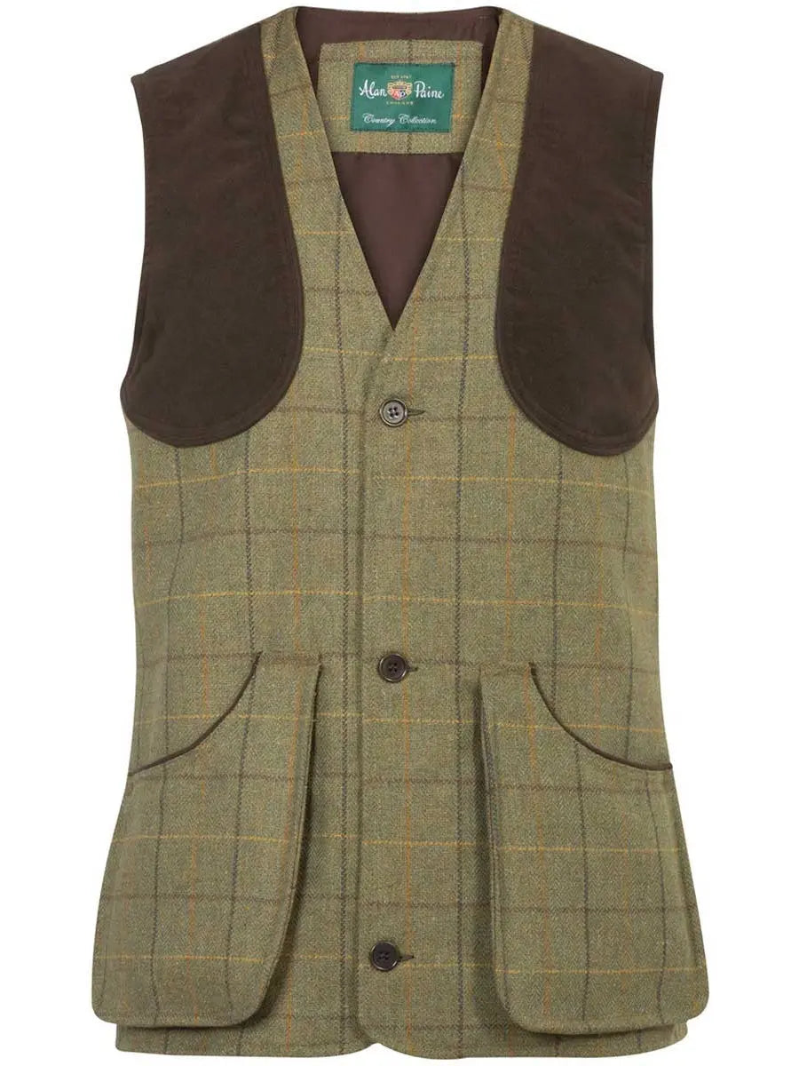 ALAN PAINE Shooting Waistcoat - Mens Rutland Tweed - Dark Moss