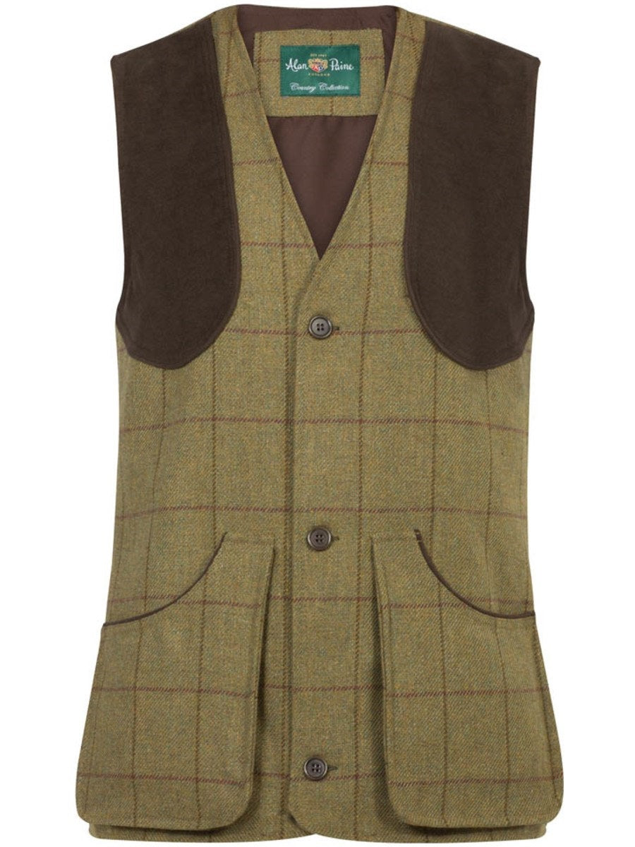 ALAN PAINE Shooting Waistcoat - Mens Rutland Tweed - Lichen