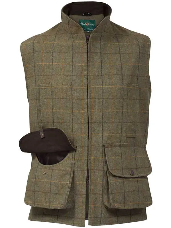 Alan Paine - Rutland Tweed Shooting Waistcoat - Dark MossALAN PAINE Rutland Mens Zip Waistcoat - Dark Moss