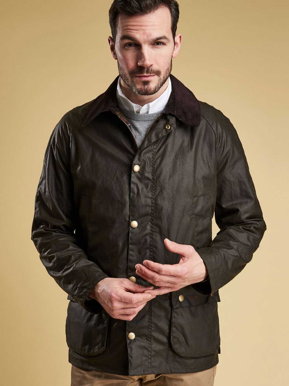 BARBOUR Wax Jacket - Mens Ashby 6oz Sylkoil Tailored Fit - Olive