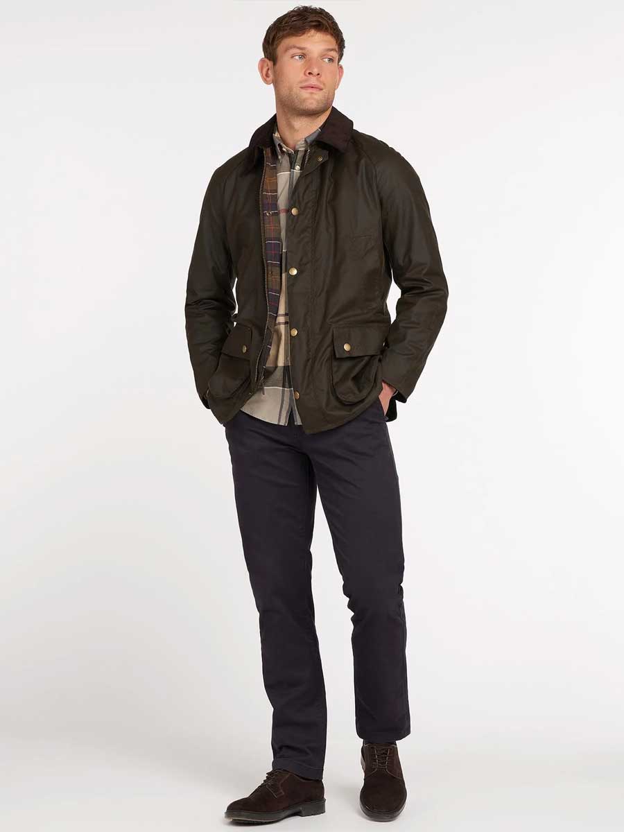 BARBOUR Ashby Wax Jacket - Mens 6oz Tailored Fit - Olive