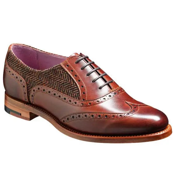 Barker Ladies Shoes – Freya Brogue – Walnut & Brown Tweed