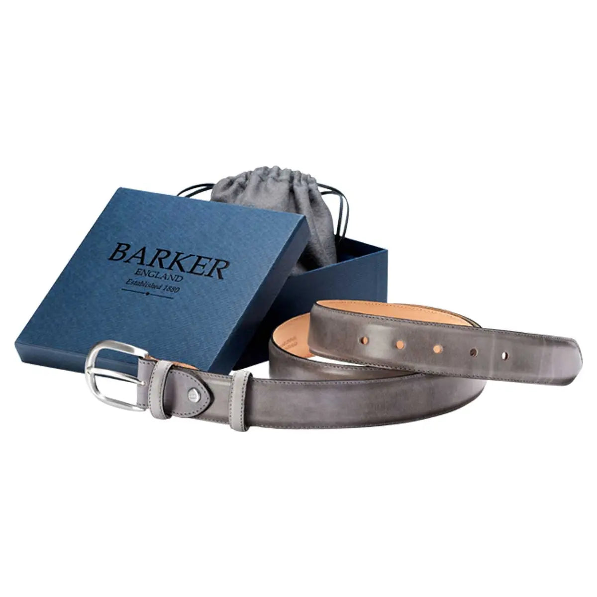 Barker Leather Plain Belt - Grey Hand Painted