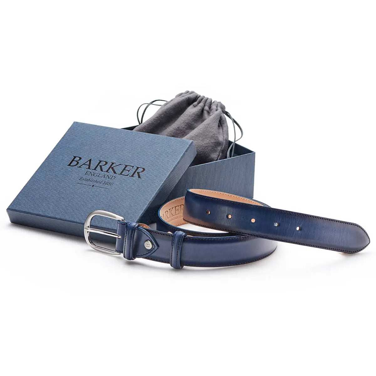 Barker Leather Plain Belt - Navy Hand Painted