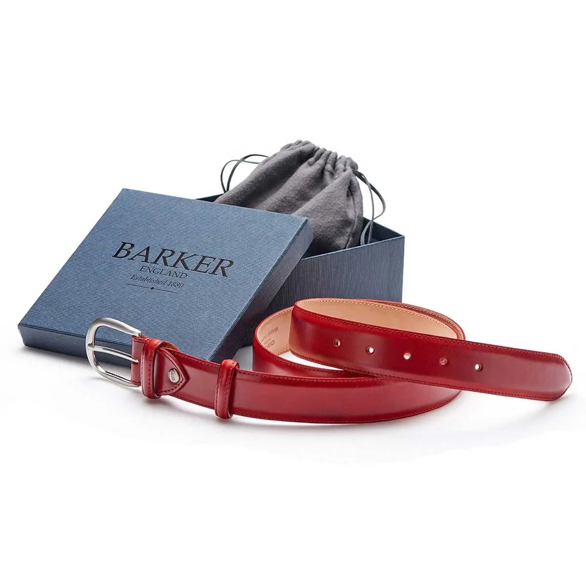 Barker Leather Plain Belt - Red Hand Painted