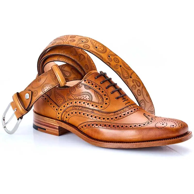 Barker McClean Cedar Calf & Paisley Laser Matching Belt