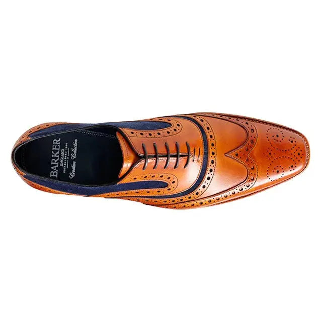 30% OFF BARKER McClean Shoes - Mens Brogue - Cedar Calf & Navy Suede Size: 8.5 Barker Shoes