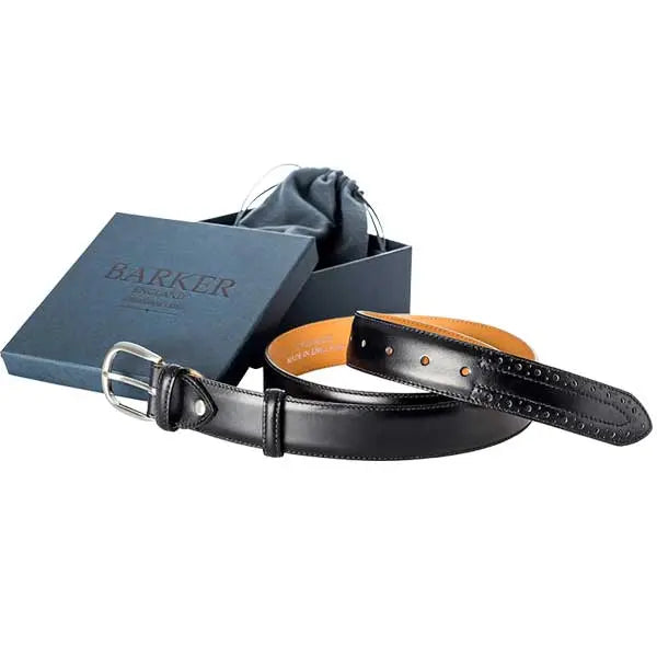 Barker Brogue Belt - Black Calf Leather - One size