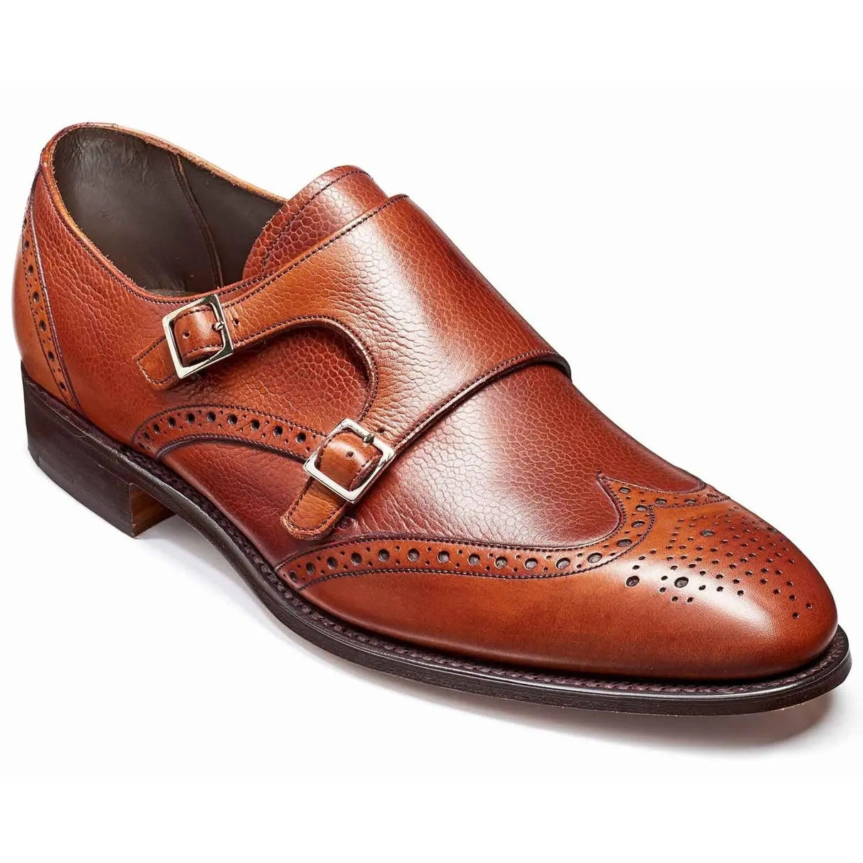 Barker Fleet Double Monk Strap Brogues - Rosewood Calf & Grain