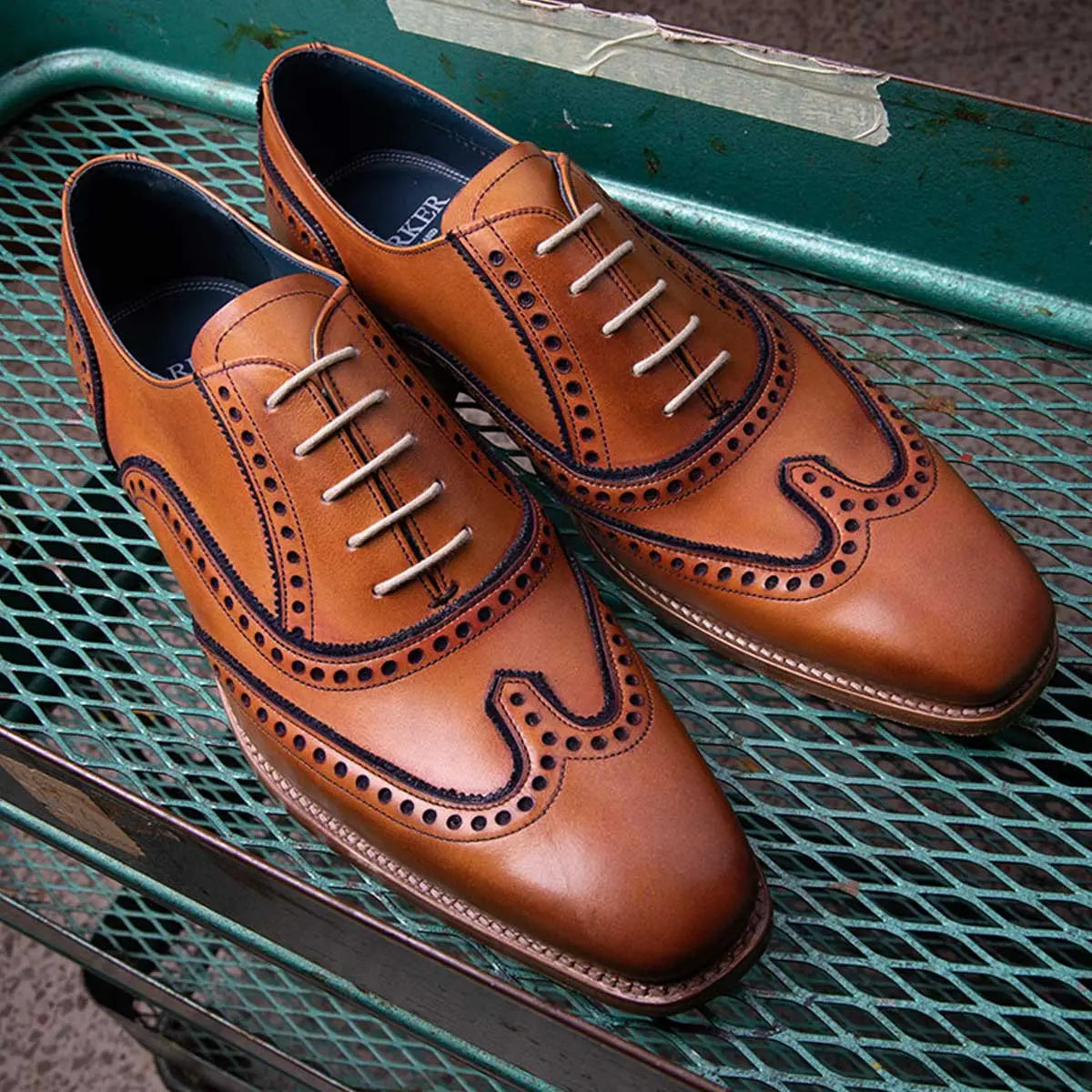 BARKER Spencer Shoes - Mens Brogue - Antique Rosewood & Navy Detail