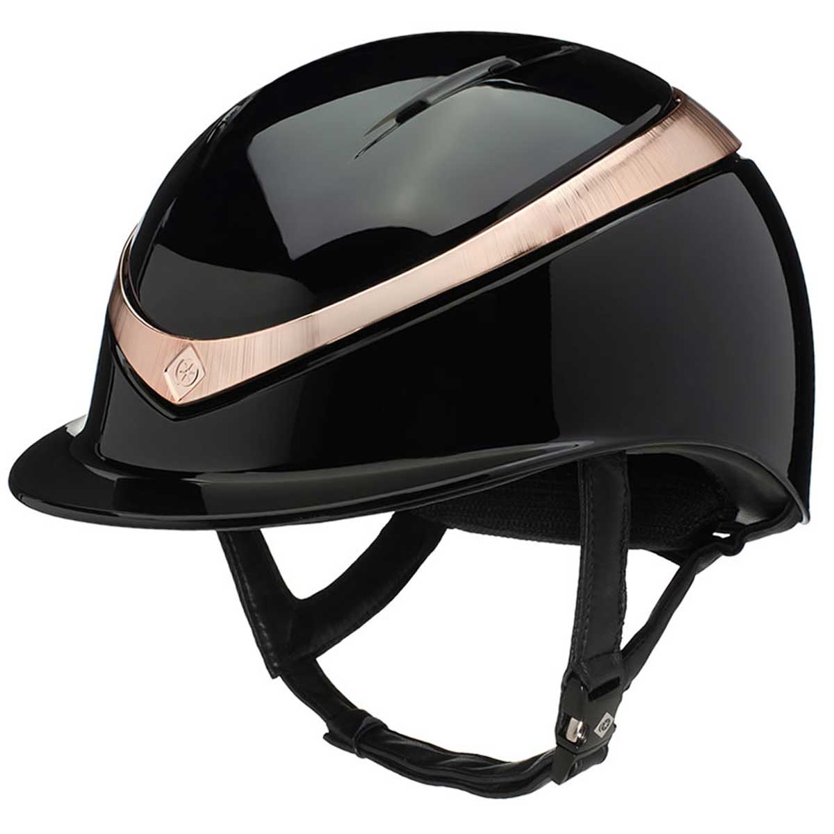 CHARLES OWEN Halo Riding Hat - Gloss Black & Rose Gold