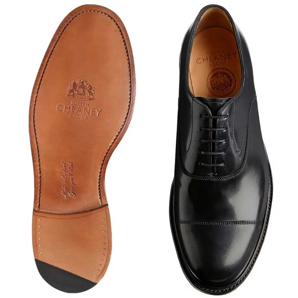 Cheaney - Greenwich Capped Oxford in Black Hi-Shine