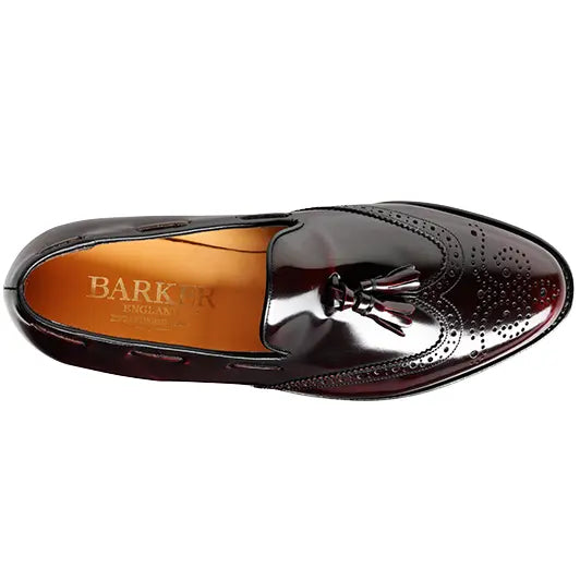 BARKER Clive Shoes – Mens Tassel Brogue Loafers – Burgundy Hi-Shine Barker Shoes