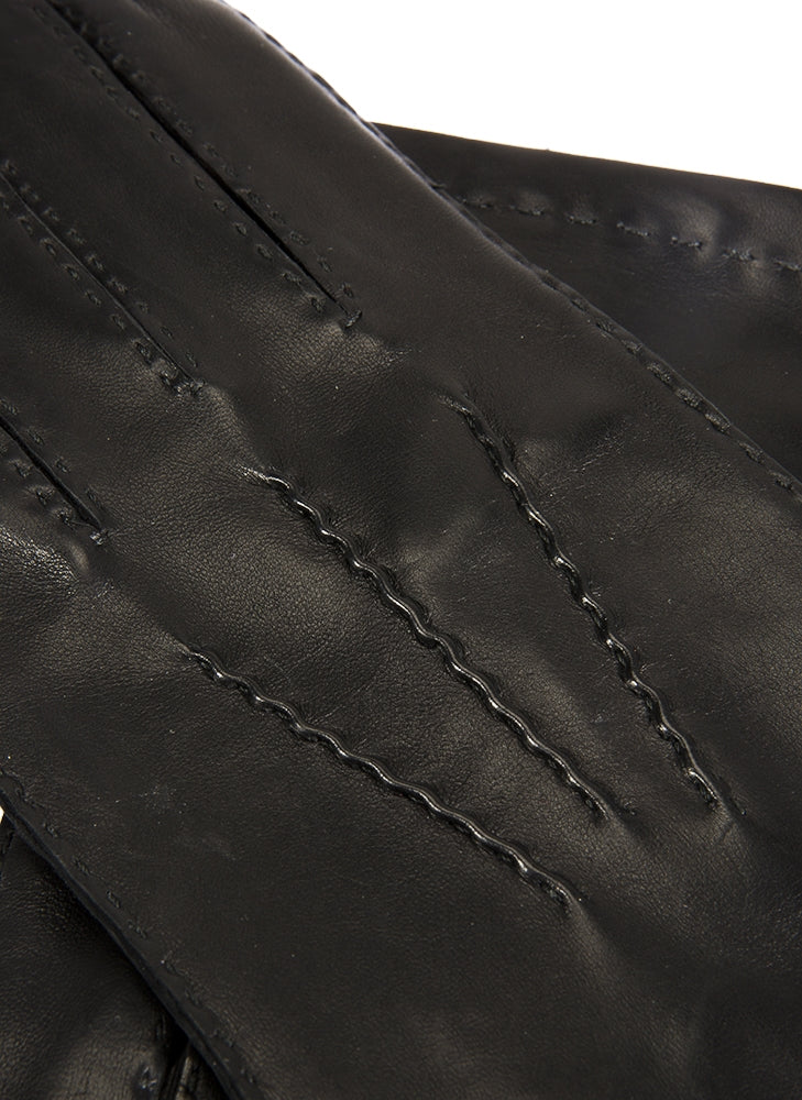DENTS Kingston Silk-Lined Leather Gloves - Mens Handsewn Three-Point - Black Dents