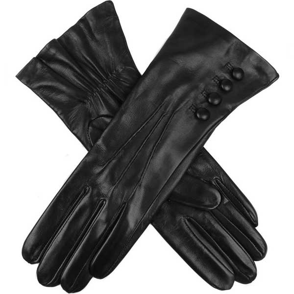 Dents Ladies - Rose Silk Lined Leather Gloves - Black