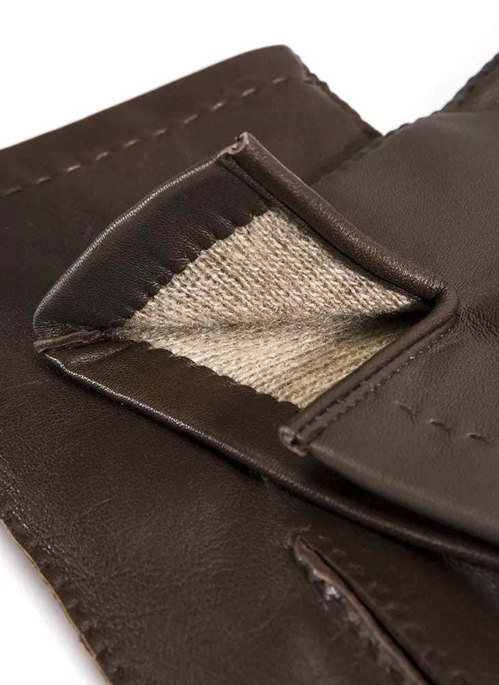 DENTS Shaftesbury Touchscreen Cashmere-Lined Leather Gloves - Mens Handsewn Three-Point - Brown Dents