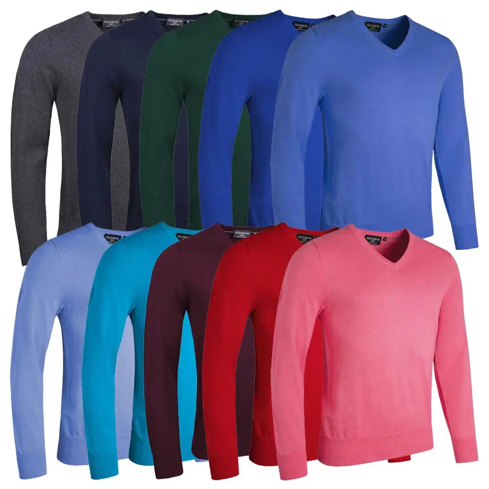 Glenmuir Mens Eden V Neck Sweater - Cotton - 19 Colour Options Glenmuir