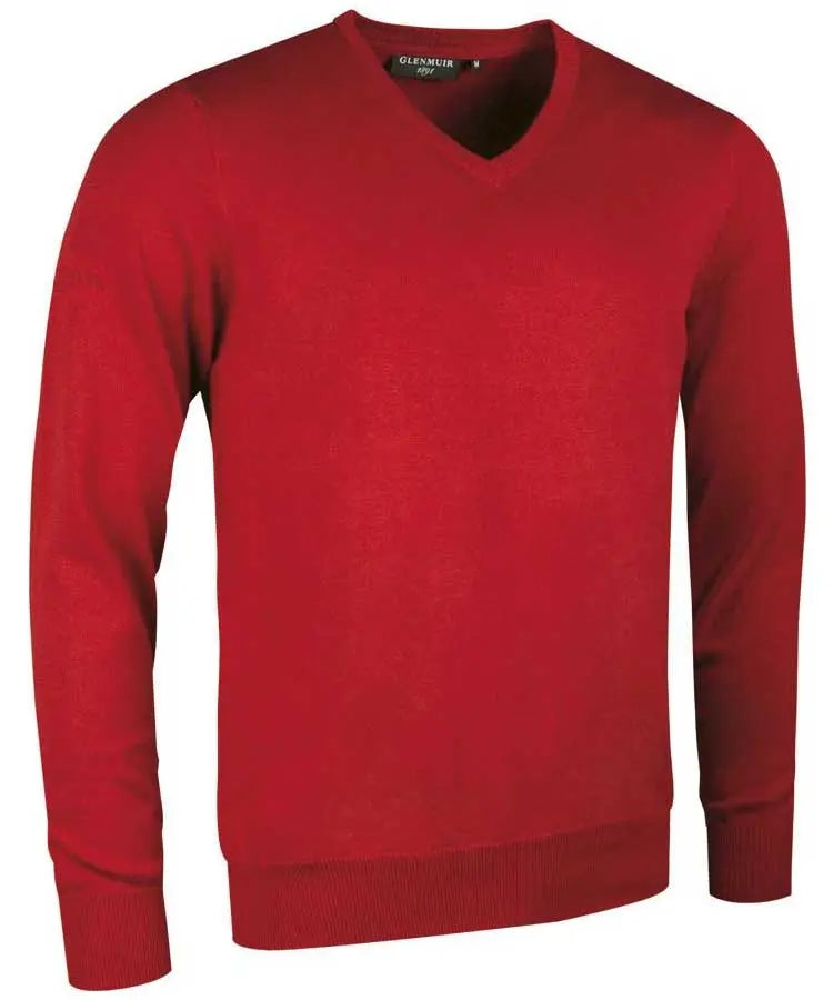 Glenmuir Men's Eden V Neck Cotton Sweater Garnet