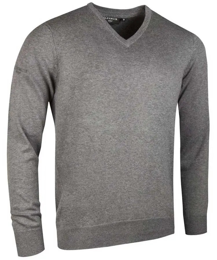 Glenmuir Men's Eden V Neck Cotton Sweater Grey Mix