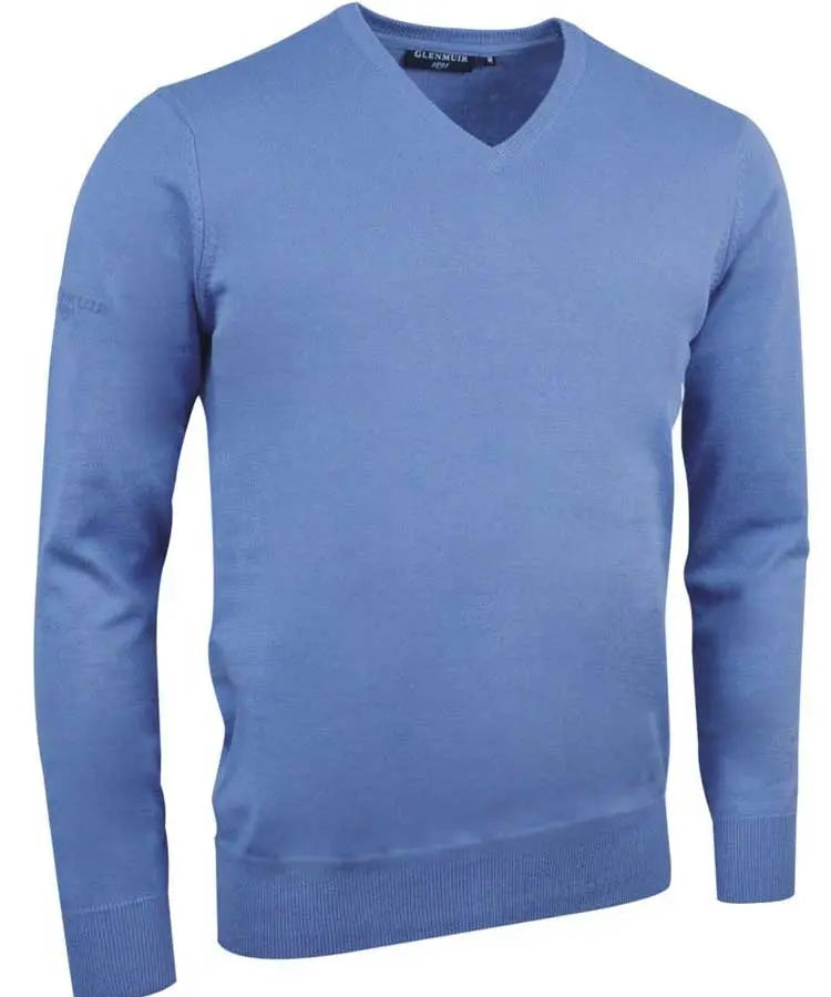Glenmuir Men's Eden V Neck Cotton Sweater Light Blue
