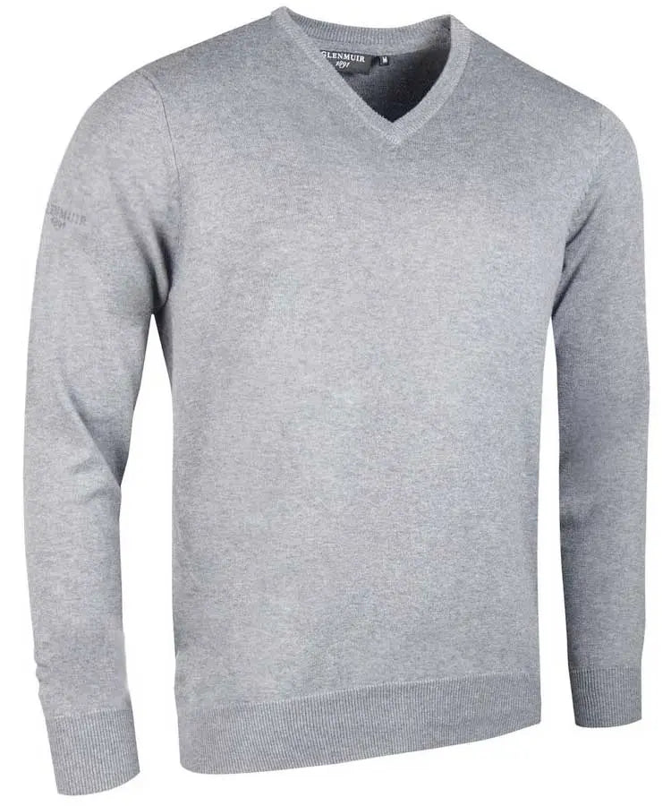 Glenmuir Men's Eden V Neck Cotton Sweater Light Grey