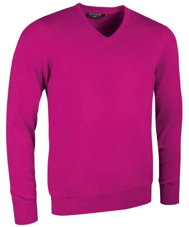 Glenmuir Men's Eden V Neck Cotton Sweater Magenta