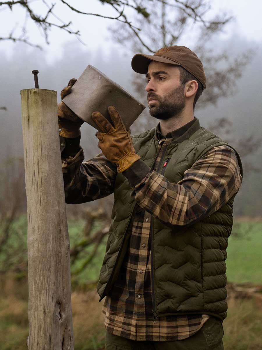 HARKILA Pajala Shirt - Mens Brushed Cotton - Beige W/Brown