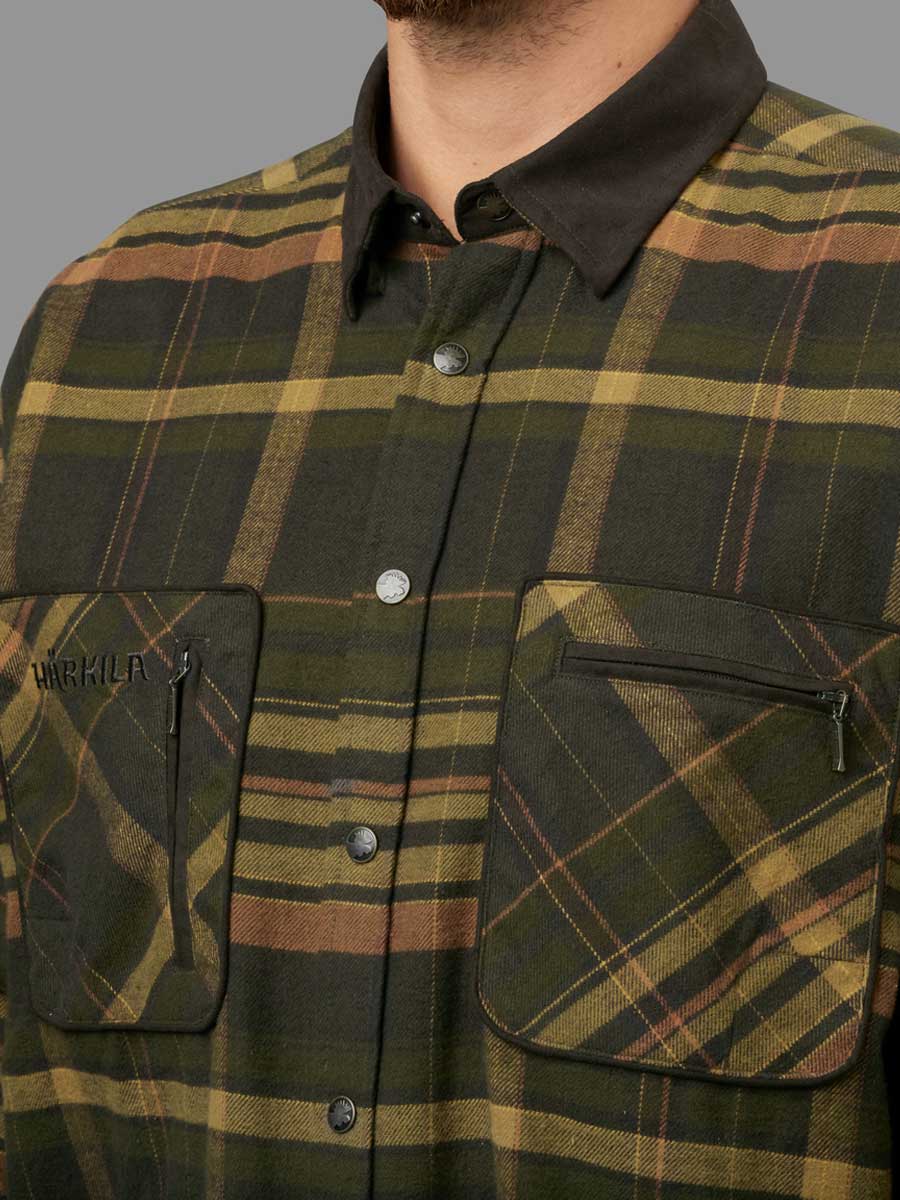 HARKILA Pajala Shirt - Mens Brushed Cotton - Green/Brown Check