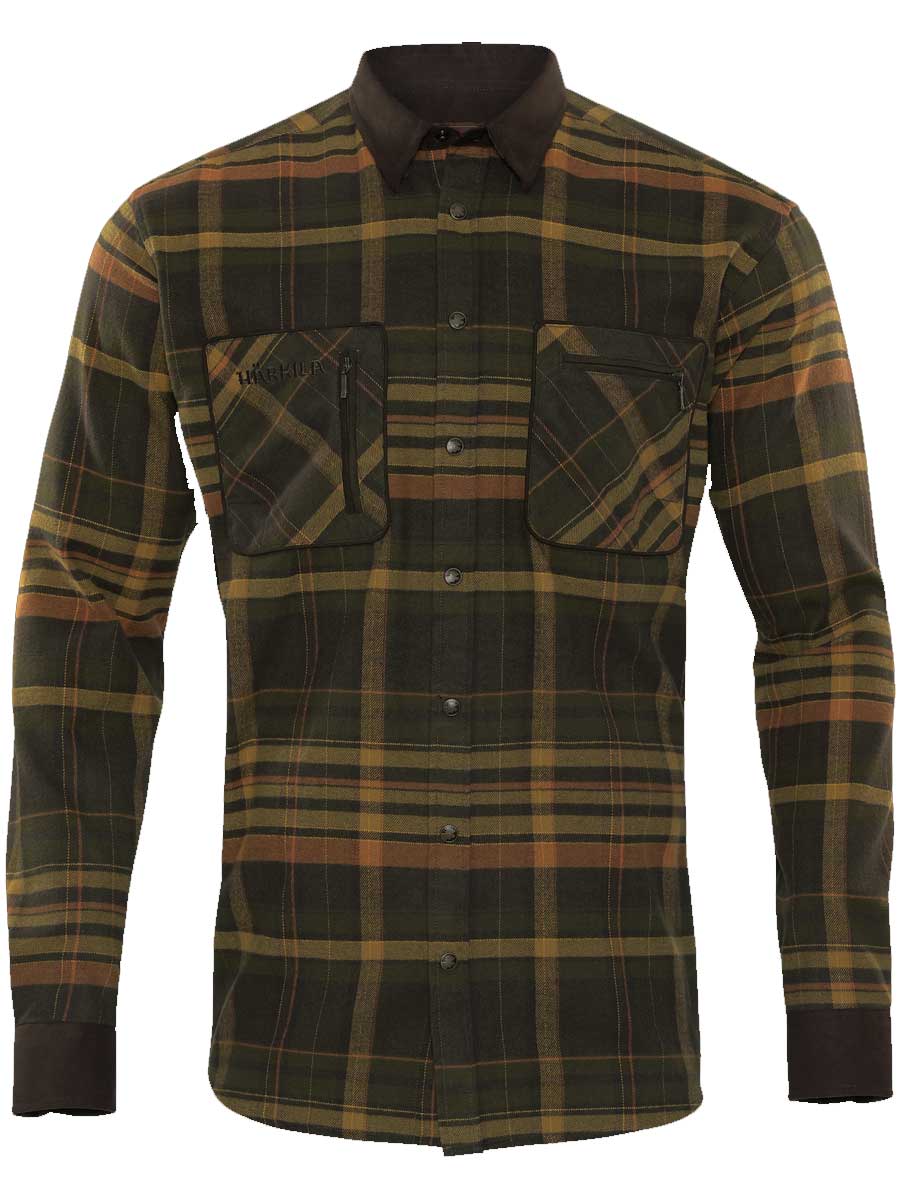 HARKILA Pajala Shirt - Mens Brushed Cotton - Green/Brown Check
