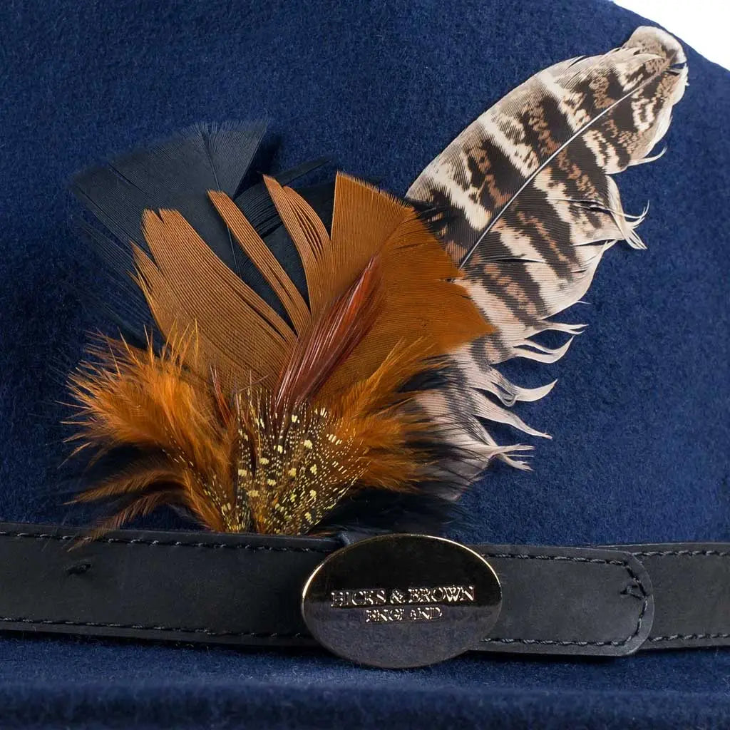 HICKS & BROWN Hat - Ladies Suffolk Hen Feather Fedora - Navy