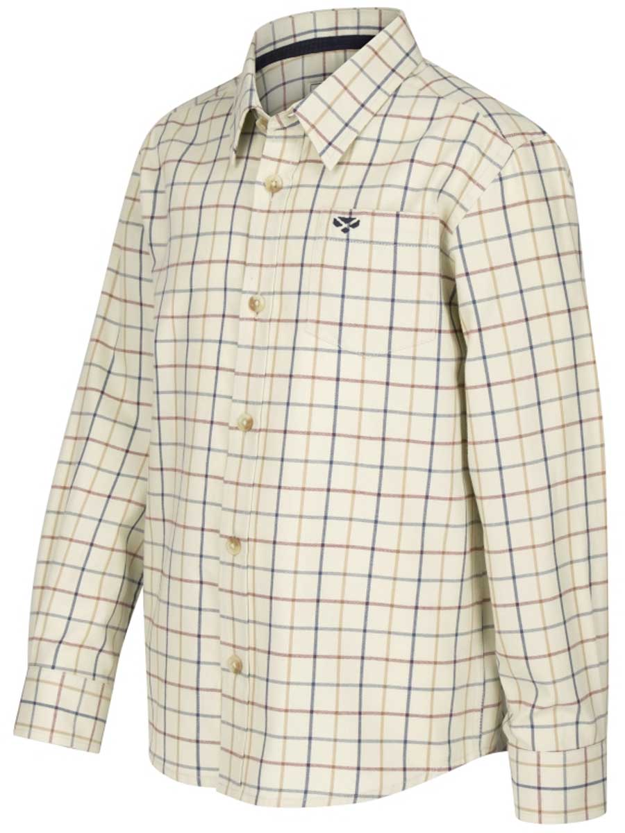 HOGGS OF FIFE Ambassador Junior Tattersall Shirt - Ivory/Navy