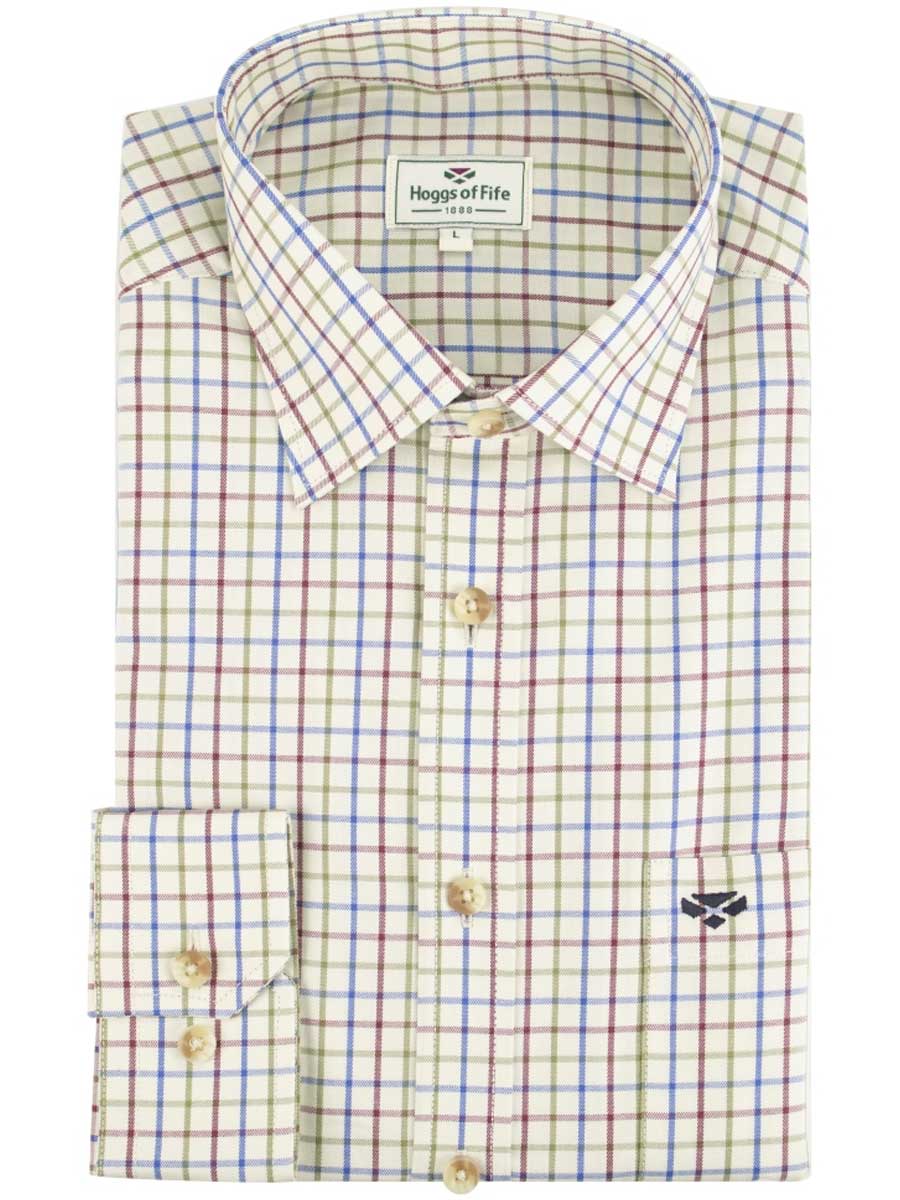 HOGGS OF FIFE Inverness Cotton Tattersall Shirt - Mens - Wine/Blue/Green