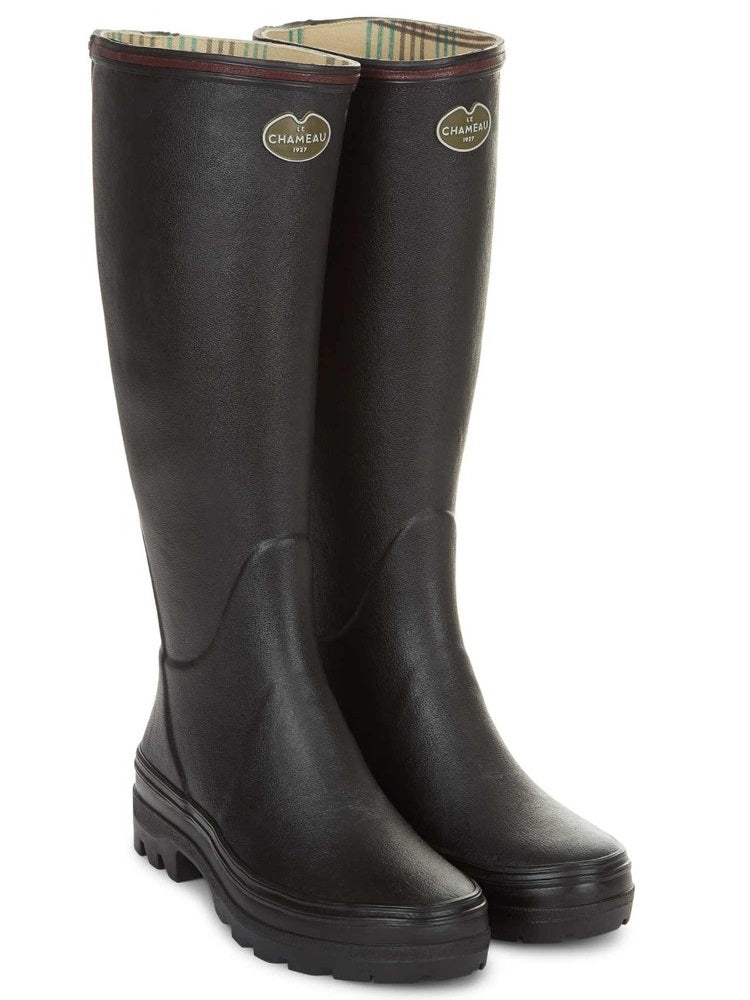 LE CHAMEAU Giverny Wellington Boots - Ladies Jersey Lined - Black
