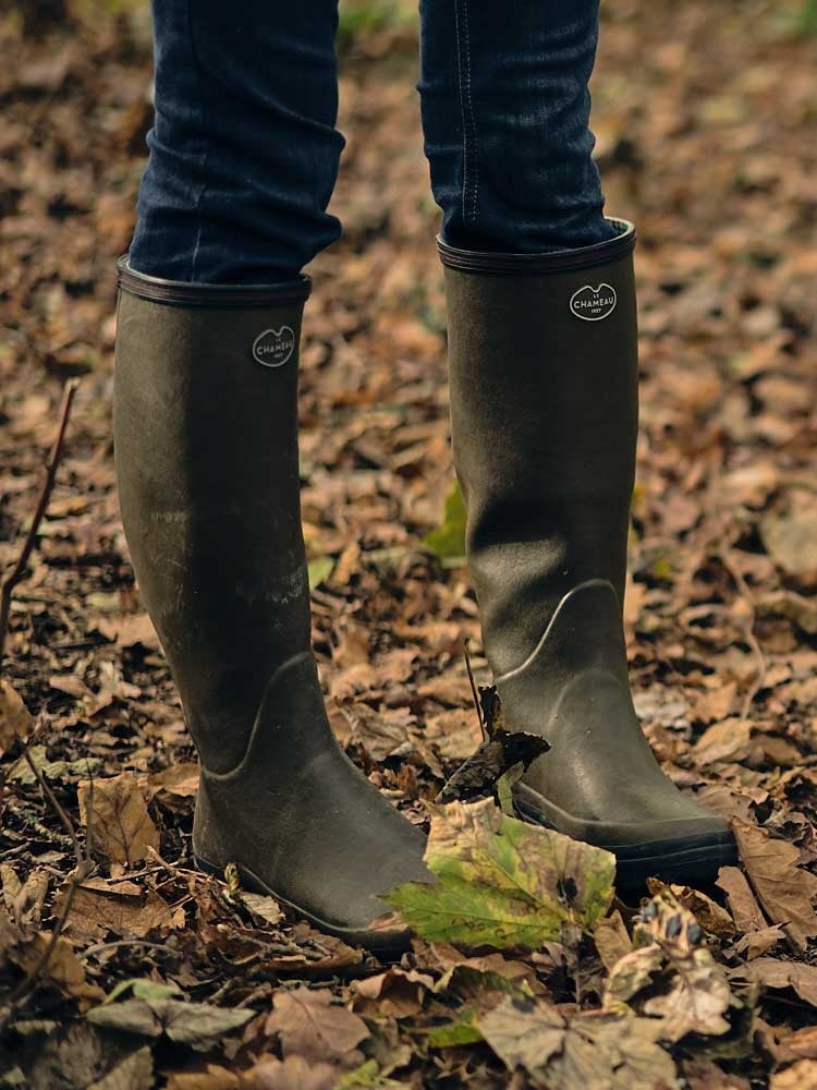 LE CHAMEAU Giverny Wellington Boots - Ladies Jersey Lined - Dark Green