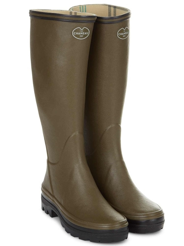 LE CHAMEAU Giverny Wellington Boots - Ladies Jersey Lined - Dark Green