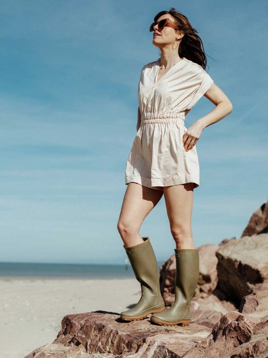 LE CHAMEAU Giverny Wellington Boots - Ladies Jersey Lined - Vert Vierzon