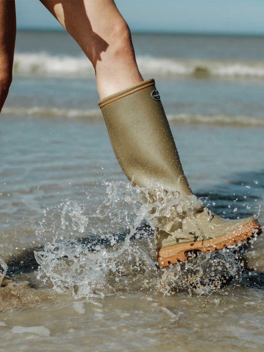 LE CHAMEAU Giverny Wellington Boots - Ladies Jersey Lined - Vert Vierzon