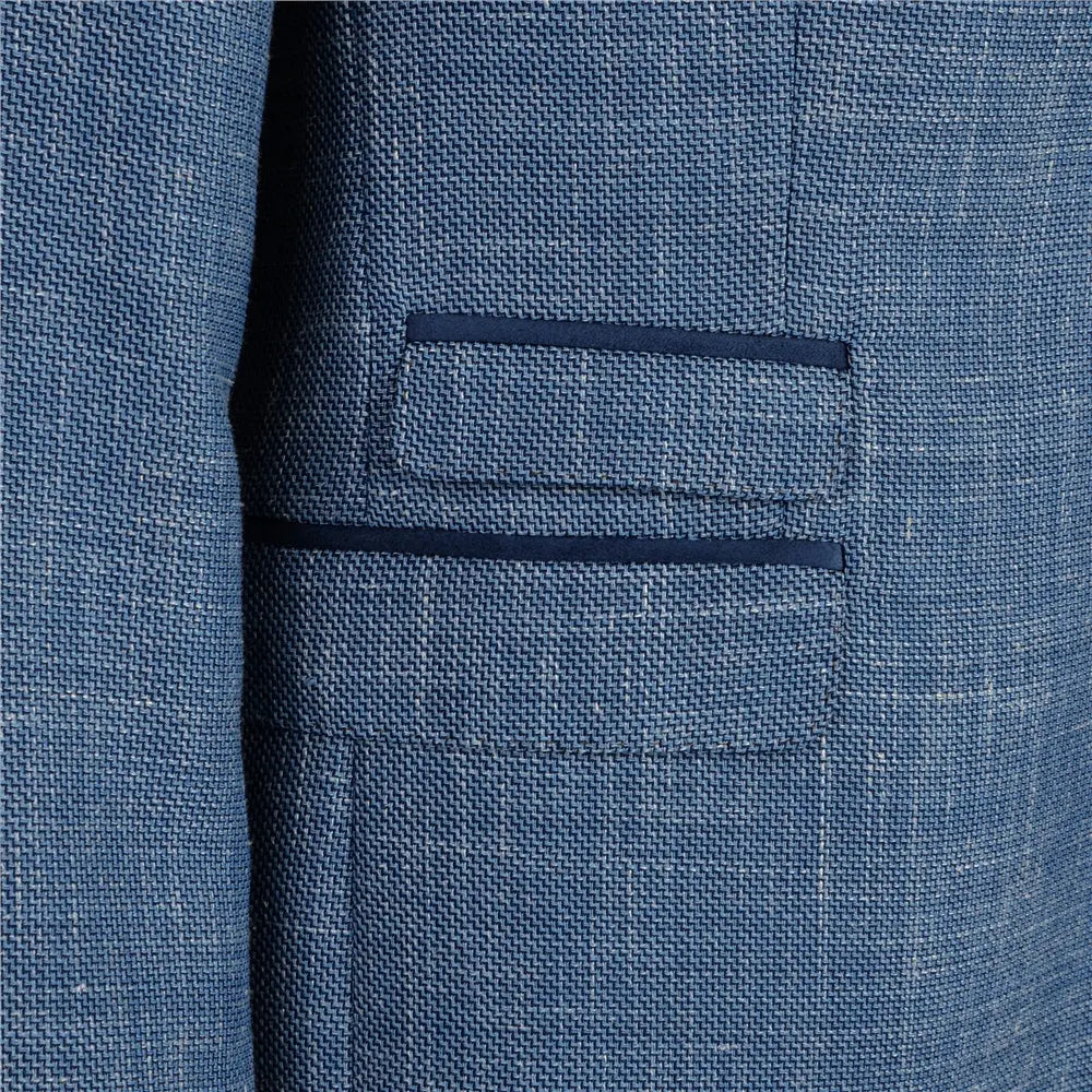 Magee Mens Jacket - Lightweight Blue Woven Linen Mix Magee