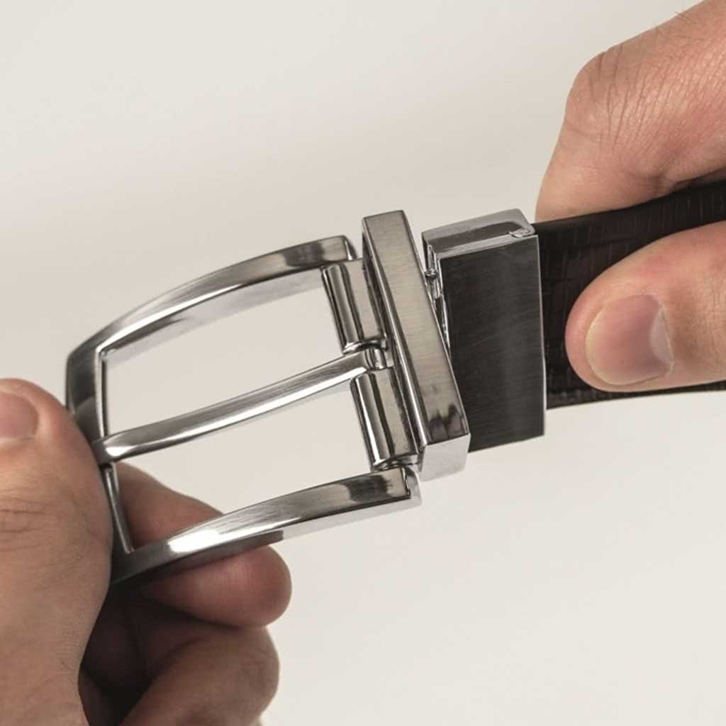 MEYER Reversible Belt - Crocodile Look Leather - Brown / Black