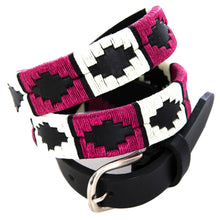 Load image into Gallery viewer, PIONEROS Polo Belt - Narrow Argentinian - 171 Berry/White with Black Stripe
