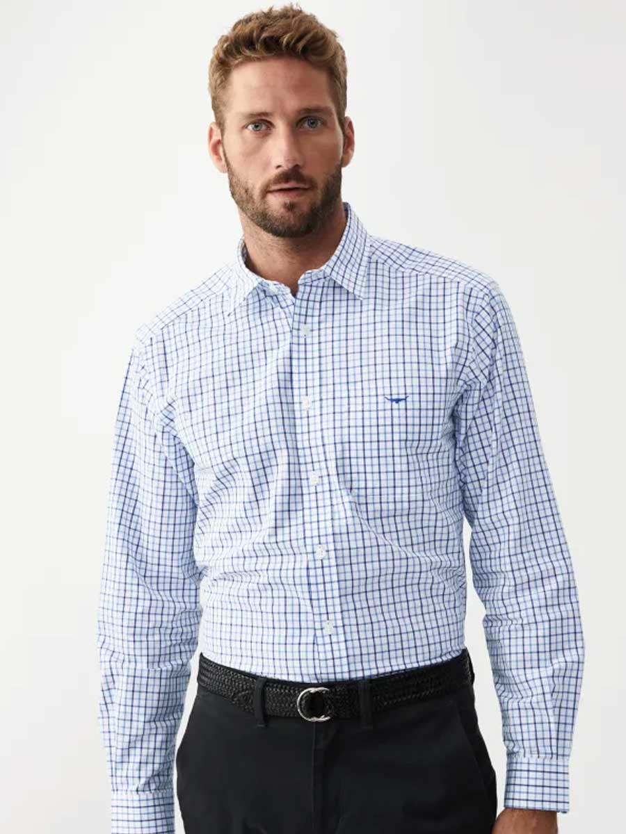 RM WILLIAMS Collins Standard Collar Men's Shirt - Pale Blue & White Check