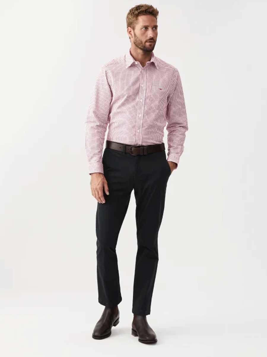 RM WILLIAMS Collins Standard Collar Men's Shirt - Red Check RM Williams