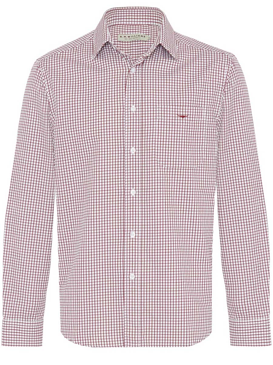 RM WILLIAMS Collins Standard Collar Men's Shirt - Red Check RM Williams